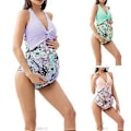 Miniatyrbillede 4 af 5: Dame Body Suit Ventebadedragter V-Hals Graviditet Svømning Badetøj Badedragt Flæsekanter Rygbinding Rynket Snøring Grøn XL(XL Grøn)