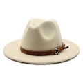 Miniatyrbilde 1 av 5: Fedora Hatt høst og vinter Ull lue kirke hatt flat brem allsidig jazz hatt 56-61cm Justerbar(L beige)
