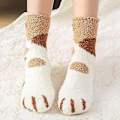 Miniatyrbillede 3 af 5: Dame Varme Sjove Fluffy Kat Pote Print Bløde Seng Slipper Sok Varme Kalve Sokker (Gul Prik)