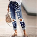 Miniatyrbild 3 av 4: YYFS Dammode Trasiga Jeans Casual Mellanhög Midja Byxor & Capri Casual Byxor (M ljusblå)