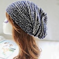 Miniatyrbillede 3 af 5: Unisex Huer i Strik af Uld til Kvinder og Mænd - Oversize Slouchy Beanie til Vinter (Marineblå)