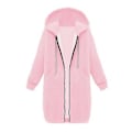 Miniatyrbillede 1 af 3: Fianao Plus Size Ensfarvet Casual Tyk Hættetrøje Kvinder Lynlås Lang Trøjejakke (M Pink)