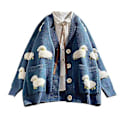 Miniatyrbilde 2 av 5: Kvinner Casual Lang Ermet Stripete Patchwork Lang Cardigan Topper Bluse Frakk (Blå)