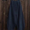 Miniatyrbillede 1 af 5: Japanske Plus Size Forår og Efterår Bomuld og Linned Løse Casual Bloomers til Kvinder (XXXXXL mørkeblå)