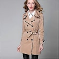 Miniatyrbillede 3 af 5: VANGULL Dame Klassisk Bælte Europæisk Trenchcoat Khaki Sort Dobbeltknappet Business Frakke (XXL sort)