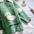 Miniatyrbilde 4 av 5: Kvinner Casual Lang Ermet Stripete Patchwork Lang Cardigan Topper Bluse Frakk (Grønn)