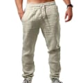 Pikkukuva 2 / 3: Miesten pellavapuku-lookiset joogahousut löysät ja leveät loma- ja rantahousut (2XL khaki)