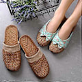 Miniatyrbillede 2 af 5: Sommer Hør Slippers Sandaler Indendørs Skridsikre Tyk Bund Gulv Slippers Til Mænd Kvinder (EU 44 45 Brun (Herre))