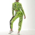 Miniatyrbild 5 av 5: Rave-outfit för damer, glänsande crop top-hoodie, metalliska avslappnade långbyxor, hoodie-träningssweatshirt, discodans-klubbkläder (Small Light Green)