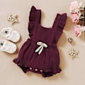 Miniatyrbillede 2 af 5: KATEA Spædbarn Pige Rufflet Ærmeløs Romper Casual Sommer Jumpsuit Bomuld Linned Tøj