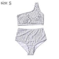 Miniatyrbillede 2 af 5: Dame One Shoulder Badedragt Tankini Højtaljet Bikini Sæt 2 Dele Push Up Badedragt - Stribet