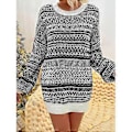 Miniatyrbillede 4 af 5: Jule Kvinder Langærmet Rund Hals Sweater Pullover Top Vinter Afslappet Løs Rund Hals Uldkjole (XL Sort)