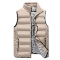 Miniatyrbilde 1 av 5: Fianao Plus Size Herre Mote Vinter Ermeløs Rutete Fôr Kort Varmt Ned Veste (XL Khaki)