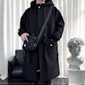 Miniatyrbilde 4 av 4: Vanntett vårjakke for menn med hette, vindjakke, ensfarget trendjakke, avslappet, komfortabel parka, lang (XL svart)