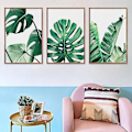 Miniatyrbillede 3 af 5: Wekity Botanisk Væghængende Kunsttryk Sæt af 3 Tropiske Blade Canvas Dekoration Plant Blad Boho Væghængende Dekoration Billeder Grøn Boho Plakater Kunst Sæt Badeværelse Væghængende