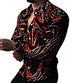 Miniatyrbilde 1 av 5: Fianao Herre Skjorte Lang Erme Nedfellbar Krage Fargerik Trykk Enkeltbryst Sommer Topp Menn Clubwear (L Rød)