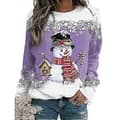 Dame Jule Sweatshirt Snemand Snefnug Print Langærmet T-shirt Rund Hals Jule Pullover Top Bluse (M B)