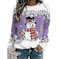 Miniatyrbillede 1 af 2: Dame Jule Sweatshirt Snemand Snefnug Print Langærmet T-shirt Rund Hals Jule Pullover Top Bluse (XL B)
