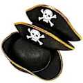 Pikkukuva 4 / 5: Kapteenihattu roolileikkeihin, naamiaisiin, merirosvohattu, lavaesityksiin, kolmikolkkahattu, aikuisten cosplay-tarvikkeet (merirosvosilmälaastari)