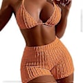 Miniatyrbild 1 av 5: Sportiga tvådelade baddräkter för damer, halterneck push up-toppar, atletiska badkläder, ribbad bikini set Orange M(M Orange)