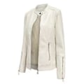Miniatyrbilde 1 av 5: Trendy skinnjakke for kvinner, jakke med ståkrage, tynn skinnjakke for vår og høst (4XL Off-white)