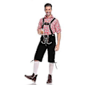Pikkukuva 2 / 5: Saksalainen perinteinen miesten Oktoberfest-asu ruutupaita brodeeratut henkselit puku (XXL punainen paita ja mustat haalarit)