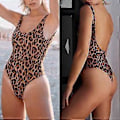Miniatyrbillede 4 af 5: Sexet Dame Ét-delt Rygløs Badetøj Bikini Leopard Print Ærmeløs Badedragt (XL)