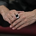 Miniatyrbild 5 av 5: Herrar Svart Onyx Ringar Herrar Rostfritt Stål Kvadratisk Agat Sigillring