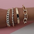 Miniatyrbillede 3 af 4: Sød Boho Guld Sølv Kæde Armbåndssæt Til Kvinder Justerbar Mode Perletyk Fladt Kabelkæde Punk Armbånd Smykker Til Kvinder Piger Gave Se