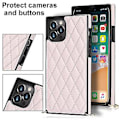 Miniatyrbild 5 av 5: iPhone 14-fodral med kedja i PU-läder Datura Diamond Lattice (Rosa)