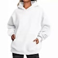 Miniatyrbillede 1 af 3: Løse hættetrøjer til kvinder, langærmet pullover (XL Hvid)
