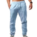 Pikkukuva 2 / 3: Miesten pellavapuku-lookiset joogahousut löysät leveät loma- ja rantahousut (2XL sininen)