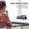 Miniatyrbillede 4 af 5: PU Læder+PC Stativ Telefonetui til iPhone 15 Plus, Nappa Struktur Kort Holder Telefon Cover (Style A)