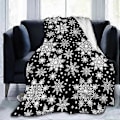 Miniatyrbillede 1 af 4: Vinter Snefnug Sort Dækken Super Blødt Varmt Fire Sæsoner Julepynt Ulddækken Til Seng Stol Bil Sofa Soveværelse 152,4 cm X 127,7 cm