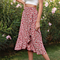 Miniatyrbild 1 av 5: Kvinnors Boho Blommig Knytning Hög Midja Wrap Slit Midi Klänning röd l