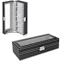 Miniatyrbild 5 av 5: 6 Fack Läder Klocklåda Display Box Organizer Glas Smycken Förvaring