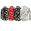 Miniatyrbilde 1 av 3: Langermet morsom juleskjorte for menn (2XL Svart Jul)