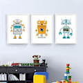 Miniatyrbillede 1 af 3: Wekity Tegneserie Robot Vægmale Canvas Print Poster, Simpel Sød Akvarel Kunsttegning Dekoration til Hjem Stue Soveværelse Kontor og Børneværelse (S
