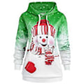 Miniatyrbilde 1 av 3: Dame Jul Snømann Trykk Langermet Hettegenser Casual Sweatshirt Pullover Topp -NMAOV(XL Grønn)