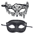 Miniatyrbillede 2 af 5: 2 stk. Par Masker til Par - Sorte Halvmaske til Dans, Fest og Cosplay