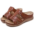 Miniatyrbillede 5 af 5: Tyksålede syede sandaler til kvinder i store størrelser, sommer kile slippers (EU 43 Brun)