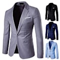 Miniatyrbillede 2 af 5: Mænds Blazer Enkelt Knap Ensfarvet Nedvendt Krave Plus Størrelse Slank Lommer Suit Jakke til Kontor (L Sort)