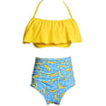 Miniatyrbild 4 av 4: Flickbaddräkt Tvådelad Bikini Set Volang Falbala Badkläder Baddräkter-e( Banan)