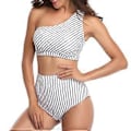 Miniatyrbillede 1 af 5: Dame One Shoulder Badedragt Tankini Højtaljet Bikini Sæt 2 Dele Push Up Badedragt - Stribet
