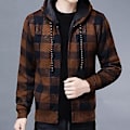 Miniatyrbillede 3 af 5: Fianao Mænd Jakke Ternet Mønster Åndbar Polyester Trøje Hoodie til Vinter (L Blå)