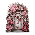 Miniatyrbillede 1 af 4: 4x Miniature Fe Have Dør Træ Have Statue til Udendørs Plæne Dekoration Pink Blomst