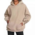 Miniatyrbillede 1 af 3: Løse hættetrøjer til kvinder, langærmet pullover (S Khaki)