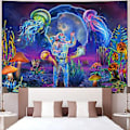 Miniatyrbilde 3 av 5: Svartlys Astronaut Tapestry UV-reaktiv Planter Maneter Neon Galaxy Romveggteppe For Rom W59h51