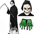 Pikkukuva 2 / 5: Lasten Kuoleman Asu Halloween Kuoleman Asu Lapsille Pojille Tytöille, Lasten Kuoleman Viitta ja Viikatesetti Z 001 XL(XL Z 001)