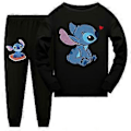 Pikkukuva 1 / 2: Poikien ja tyttöjen söpöt Stitch-kuvioiset pyjamaset pitkähihaisilla paidoilla + housuilla yöasuun (11-12 vuotta, musta)